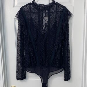 Free People Black Lace Bodysuit Top